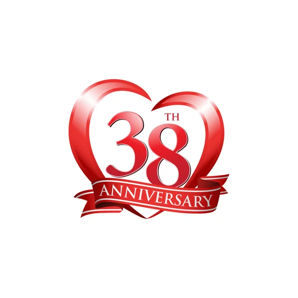 38 éves logo piros szív — Stock Vector