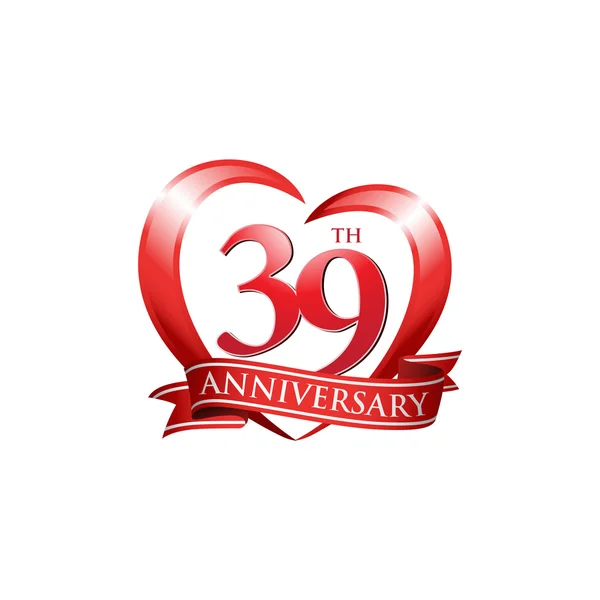 39 anniversario logo cuore rosso — Vettoriale Stock