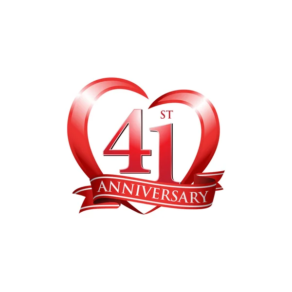 41e verjaardag logo rood hart — Stockvector