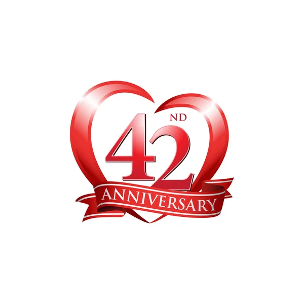 42 aniversario logo corazón rojo — Archivo Imágenes Vectoriales