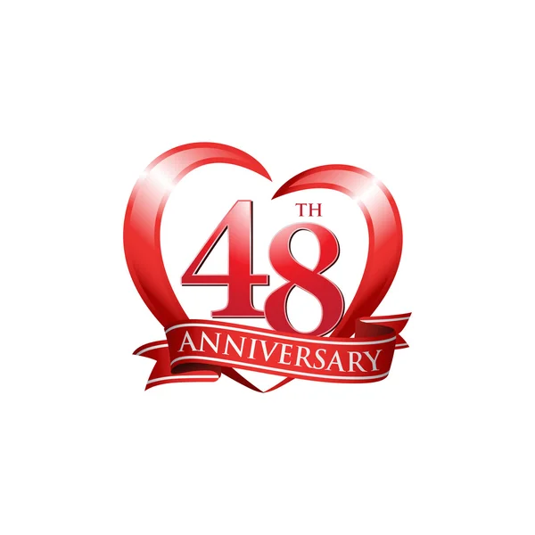 48º aniversario logo corazón rojo — Archivo Imágenes Vectoriales