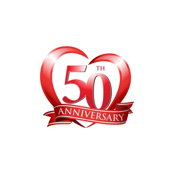 50th anniversary logo red heart — Stock Vector