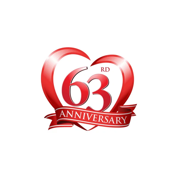 63rd anniversary logo red heart — Stock Vector