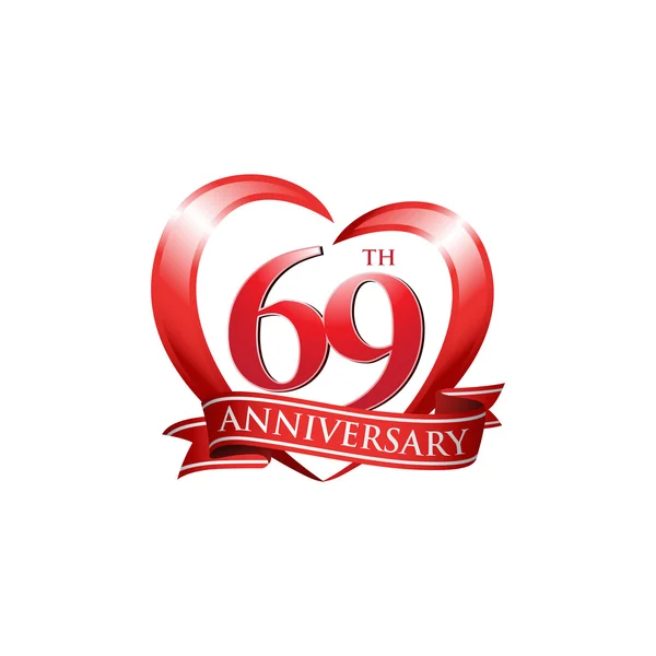 69e anniversaire logo coeur rouge — Image vectorielle