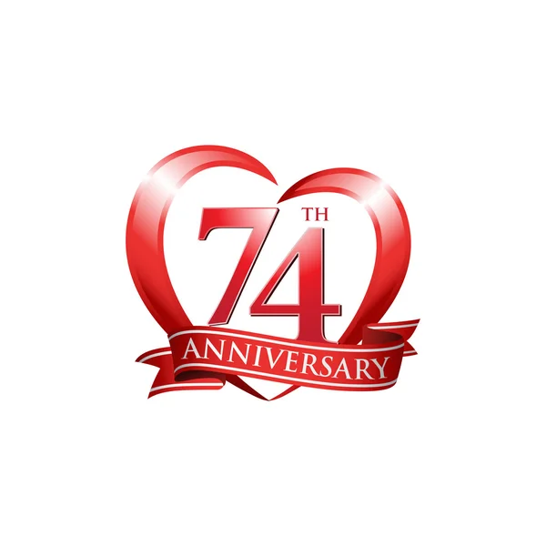 74th aniversário logotipo coração vermelho —  Vetores de Stock