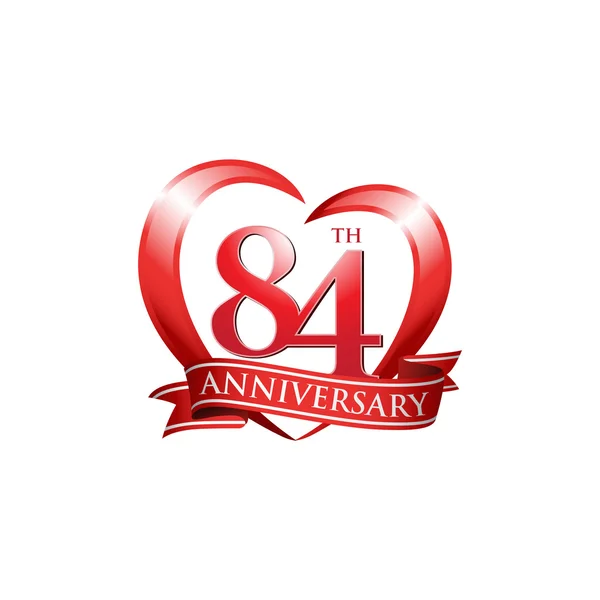 84 anniversario logo cuore rosso — Vettoriale Stock