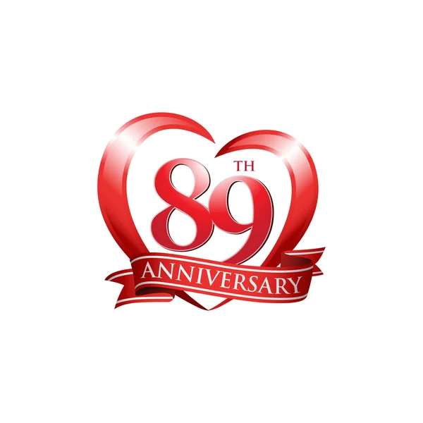 89º aniversario logo corazón rojo — Archivo Imágenes Vectoriales