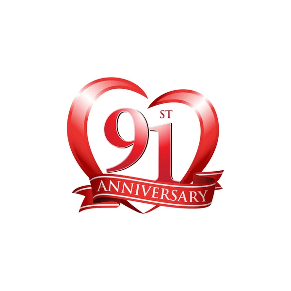 91e anniversaire logo coeur rouge — Image vectorielle