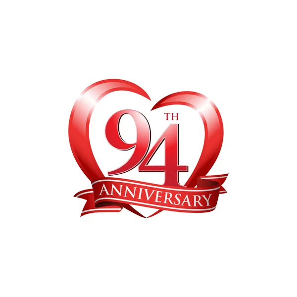 94esimo anniversario logo cuore rosso — Vettoriale Stock