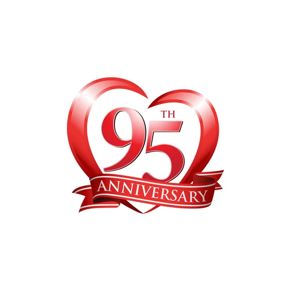 95e anniversaire logo coeur rouge — Image vectorielle