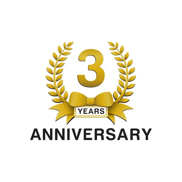 3 yıldönümü altın çelengi logosu — Stok Vektör