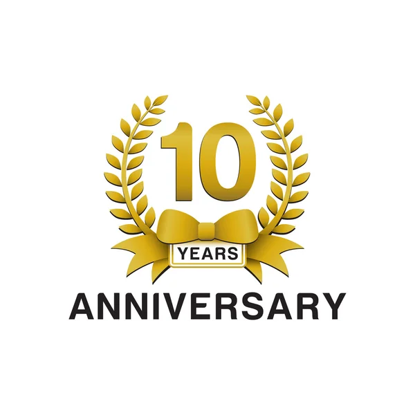 10th anniversary golden wreath logo — Stock Vector