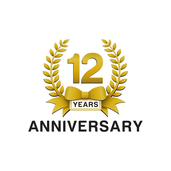 12 周年記念ゴールデン花輪ロゴ — ストックベクタ
