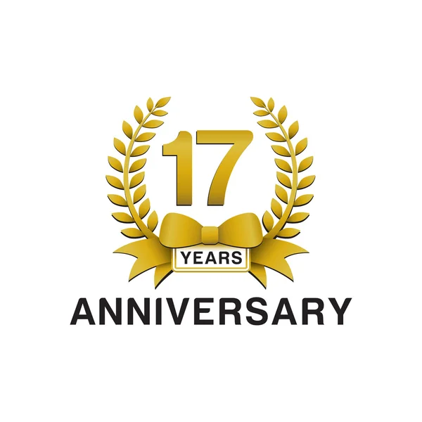 17 aniversário logotipo da grinalda dourada — Vetor de Stock