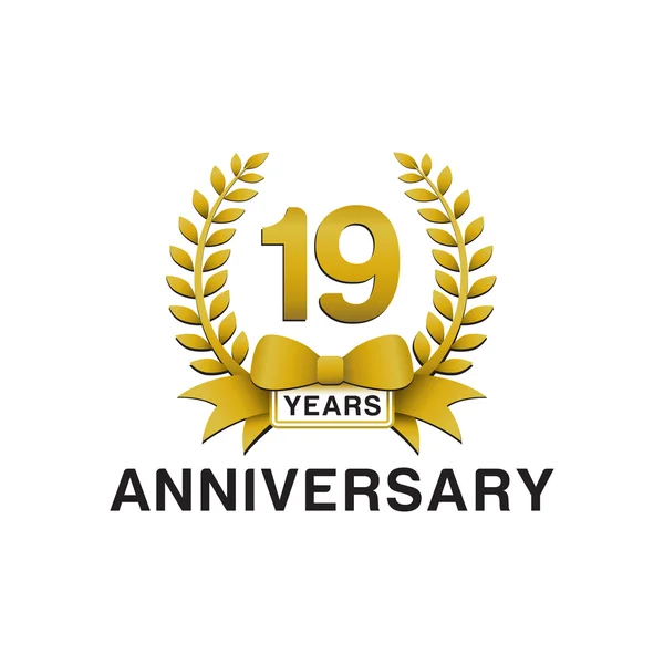 19 yıl dönümü altın çelengi logosu — Stok Vektör