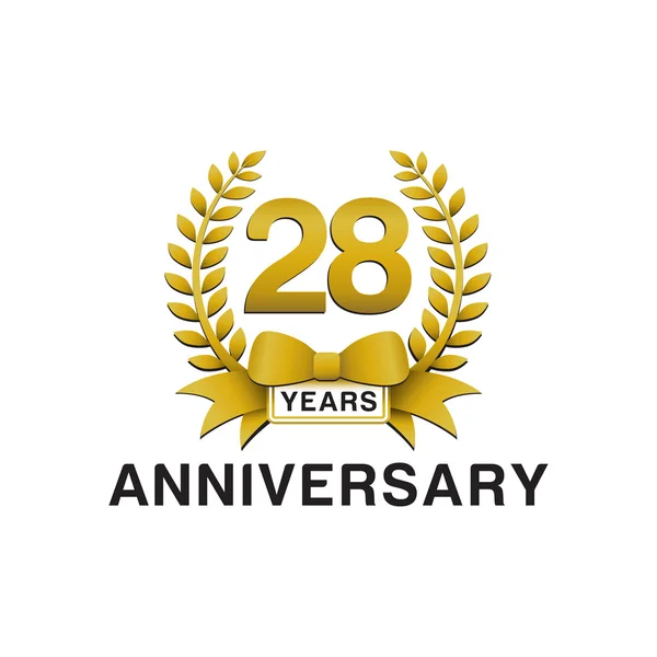 28 周年記念ゴールデン花輪ロゴ — ストックベクタ