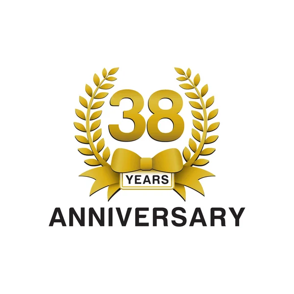 38 周年記念ゴールデン花輪ロゴ — ストックベクタ