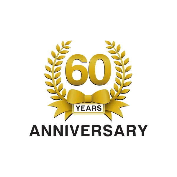 60ste verjaardag gouden krans logo — Stockvector