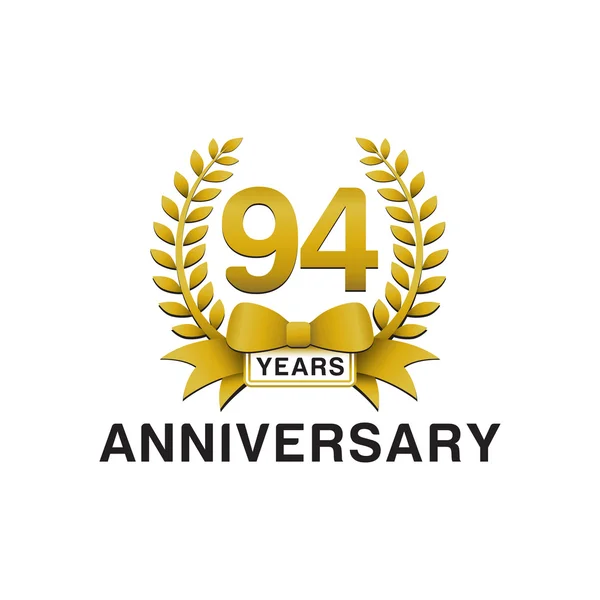 94th aniversário logotipo grinalda dourada —  Vetores de Stock