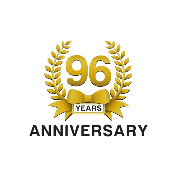 96th aniversário logotipo grinalda dourada — Vetor de Stock