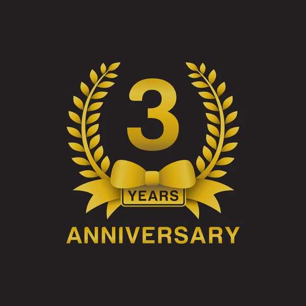 3 yıldönümü altın çelengi logo siyah arka plan — Stok Vektör