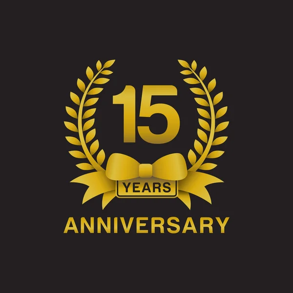 15th aniversário dourado coroa logotipo preto fundo — Vetor de Stock