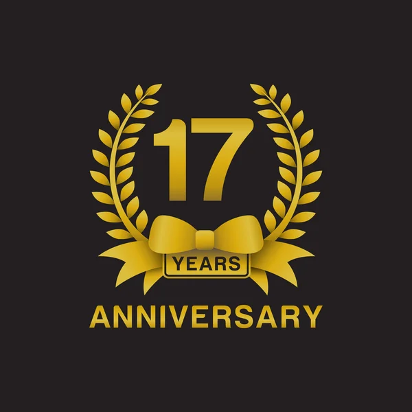 17º aniversario corona de oro logo negro fondo — Vector de stock