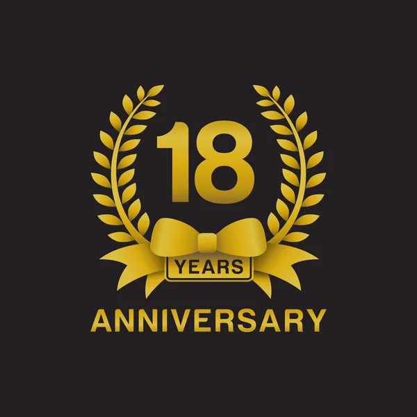 18 anniversario corona d'oro logo sfondo nero — Vettoriale Stock