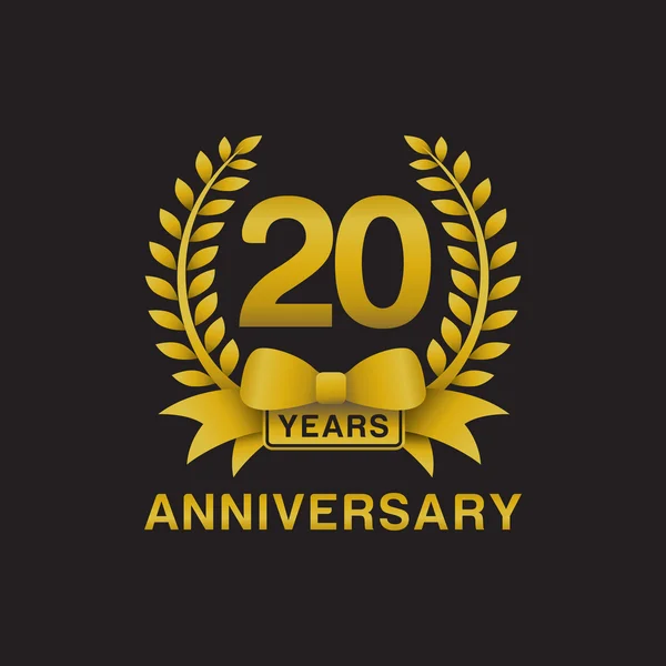 20 aniversário dourado coroa logotipo preto fundo — Vetor de Stock