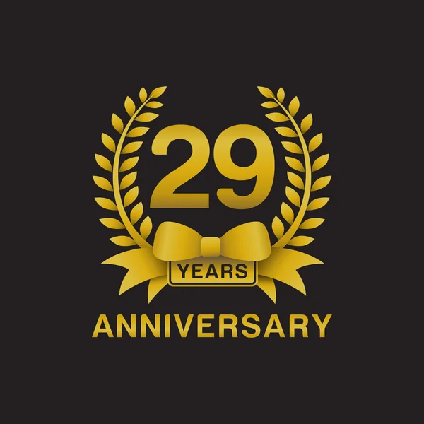 29 周年記念ゴールデン花輪ロゴ黒背景 — ストックベクタ
