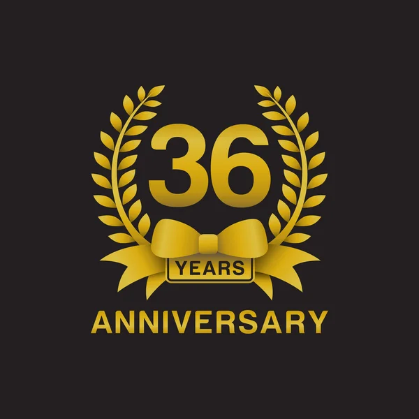36 évfordulós arany koszorú logó fekete háttér — Stock Vector