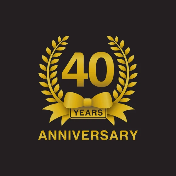 40º aniversario corona dorada logo negro fondo — Vector de stock
