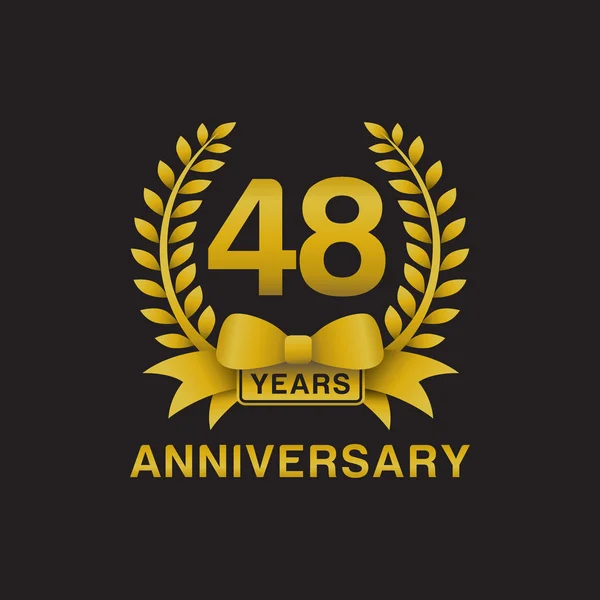 48e verjaardagslogo gouden krans zwarte achtergrond — Stockvector
