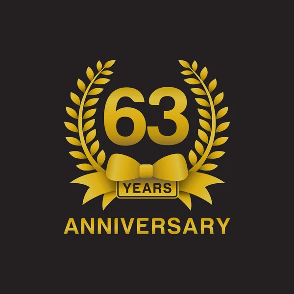 63º aniversario corona de oro logo negro fondo — Vector de stock