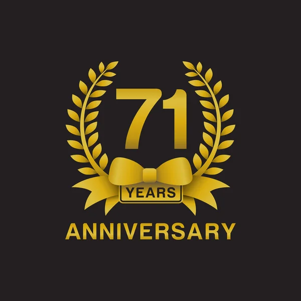 71e anniversaire couronne dorée logo fond noir — Image vectorielle