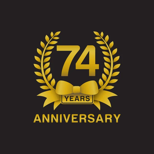 74e anniversaire couronne dorée logo fond noir — Image vectorielle