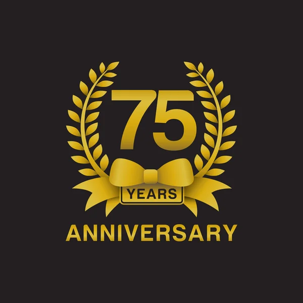 75e verjaardag gouden krans logo zwarte achtergrond — Stockvector