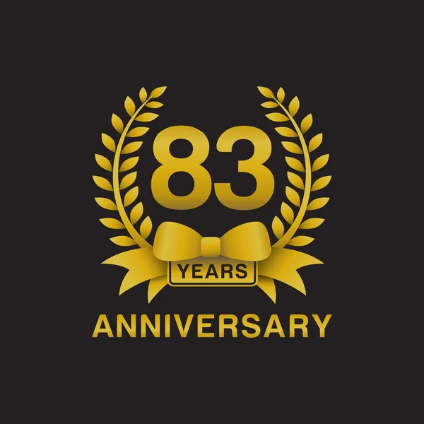 83e verjaardagslogo gouden krans zwarte achtergrond — Stockvector