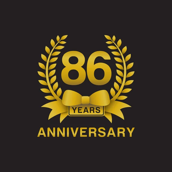 86 周年記念ゴールデン花輪ロゴ黒背景 — ストックベクタ