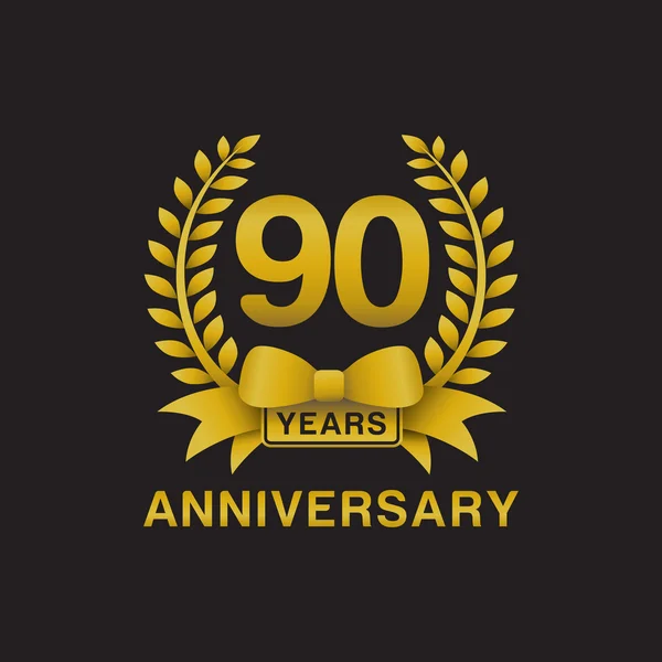 90esimo anniversario corona d'oro logo sfondo nero — Vettoriale Stock