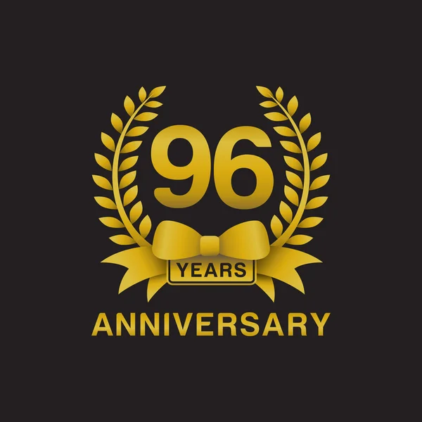 96 周年記念ゴールデン花輪ロゴ黒背景 — ストックベクタ