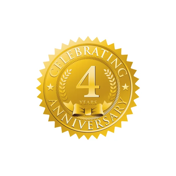 4e verjaardag gouden badge logo — Stockvector