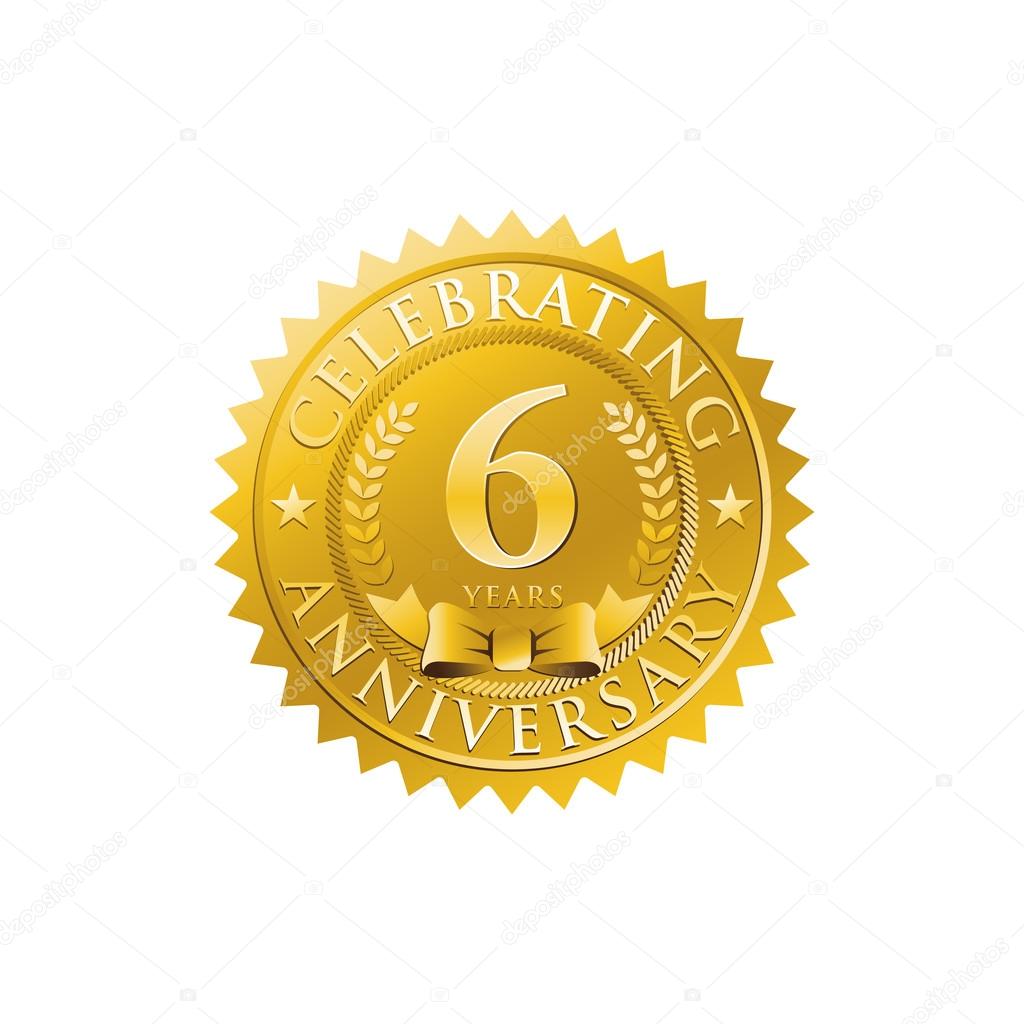 6. Jahrestag goldenes Abzeichen Logo Stock-Vektorgrafik von
