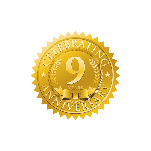 9th anniversary golden badge logo — Stock Vector
