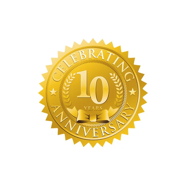 10 Jahre goldenes Abzeichen Logo — Stockvektor