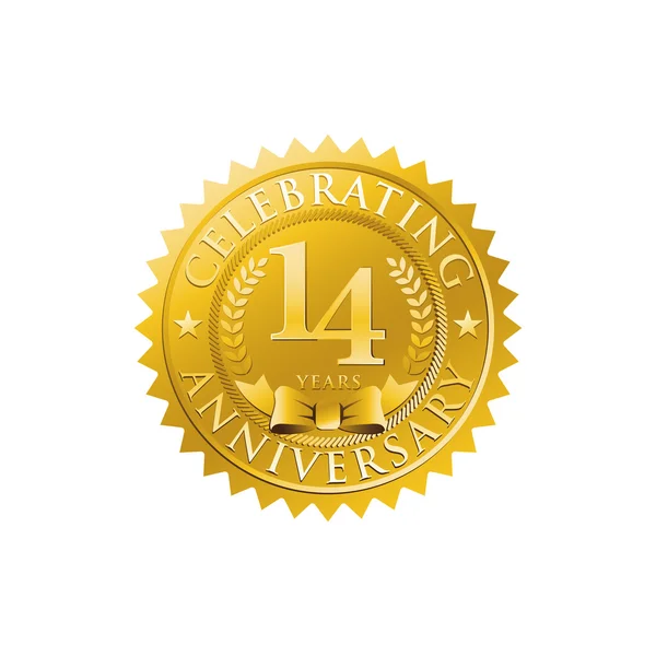 Logo badge doré 14e anniversaire — Image vectorielle