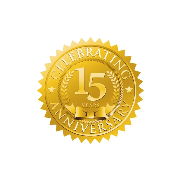 15e verjaardag gouden badge logo — Stockvector