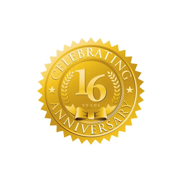 16e verjaardag gouden badge logo — Stockvector