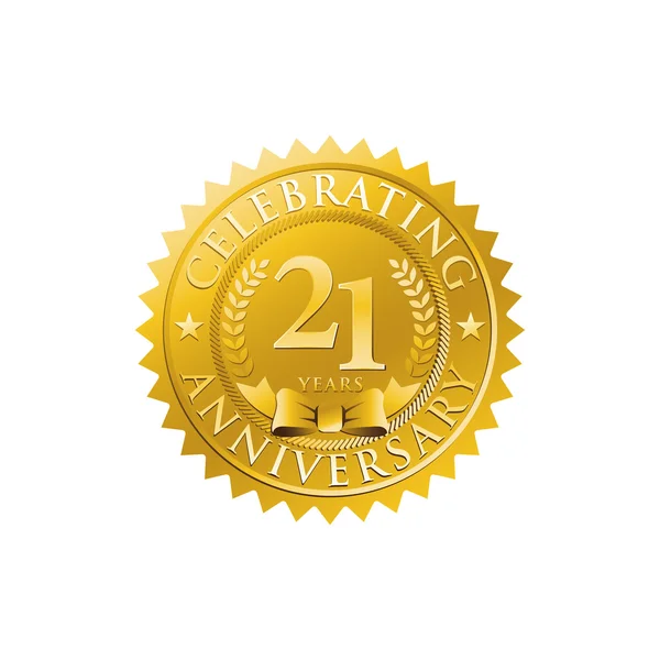 21 anniversario logo distintivo d'oro — Vettoriale Stock