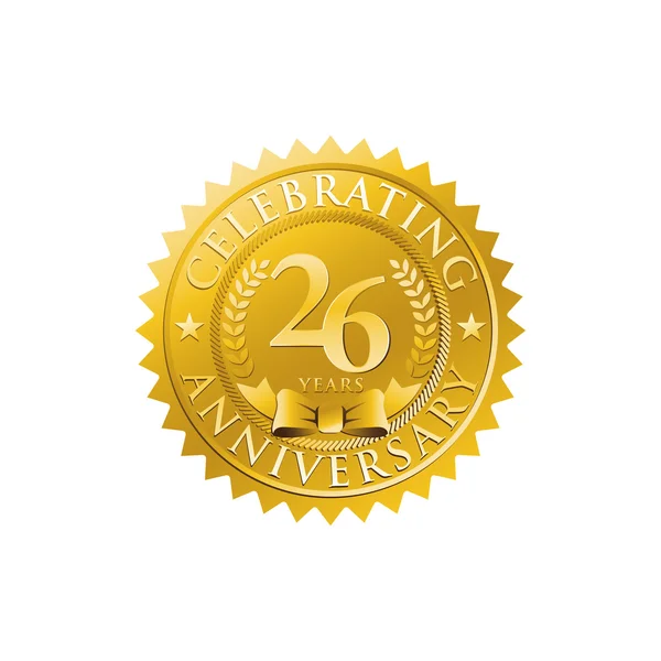 26 yıldönümü altın rozet logosu — Stok Vektör